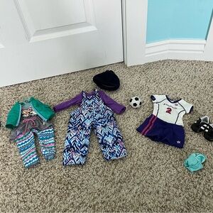 1 American Girl soccer outfit, 2 My Life outfits